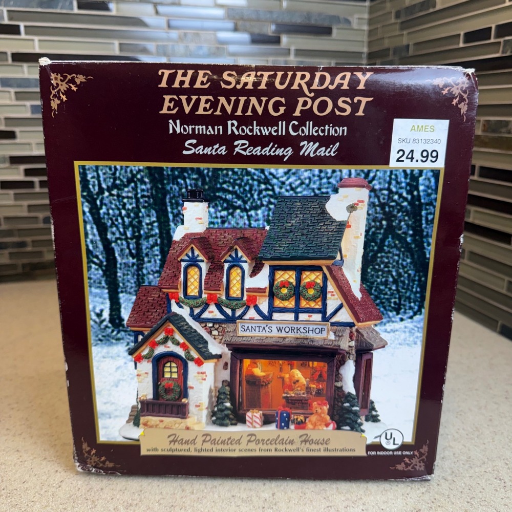 Norman Rockwell Saturday Evening Post Santa Reading Mail Lighted Porcelain House - Picture 16 of 16